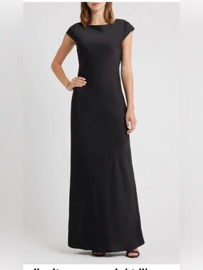 Wayf Black Cap Sleeve Johanna Open Back Gown XS
